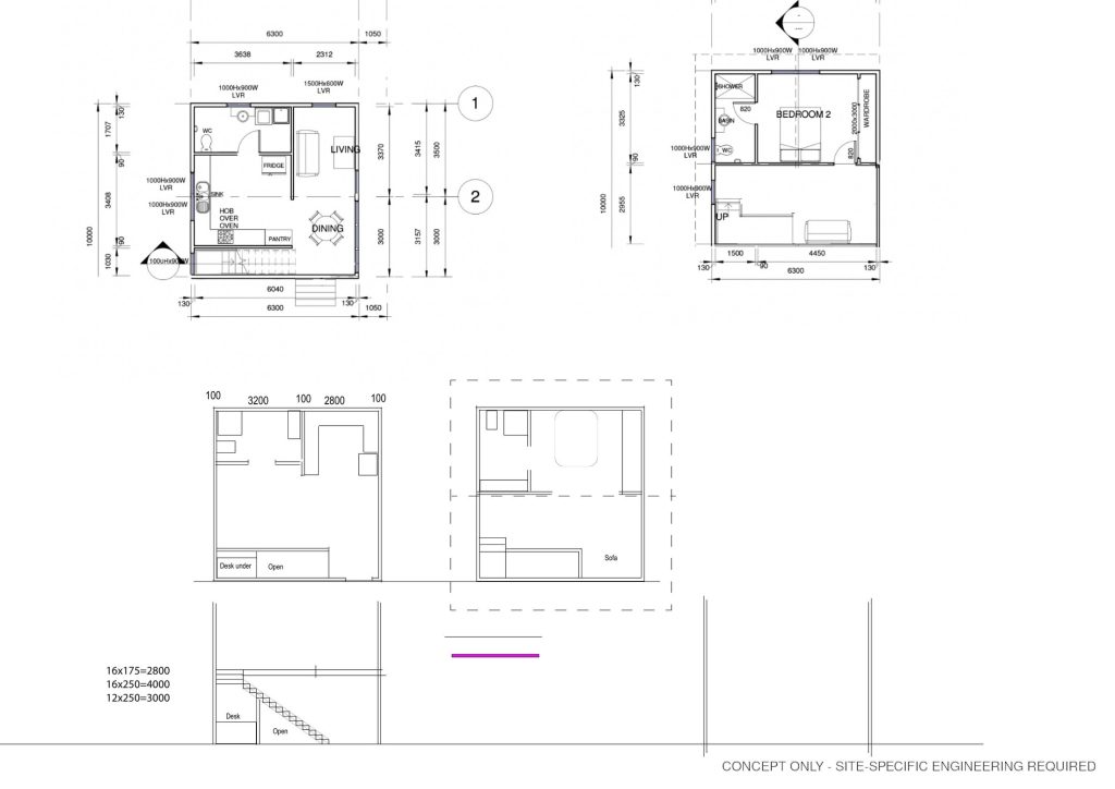Concept floor plan for a compact flexible modular building