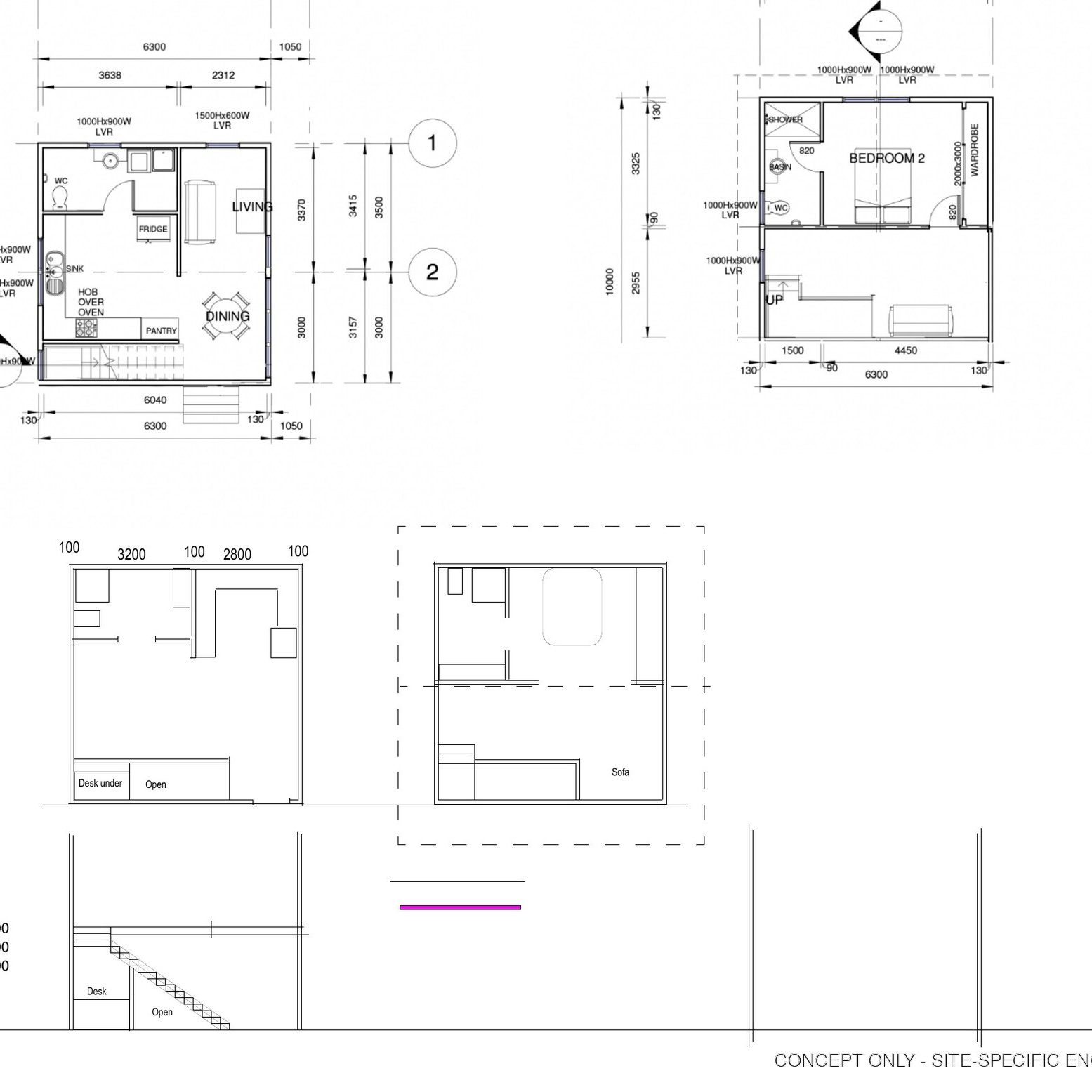 Concept floor plan for a compact flexible modular building