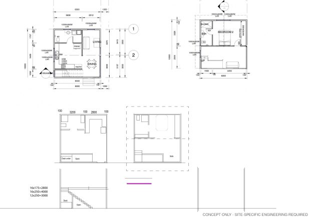 Concept floor plan for a compact flexible modular building