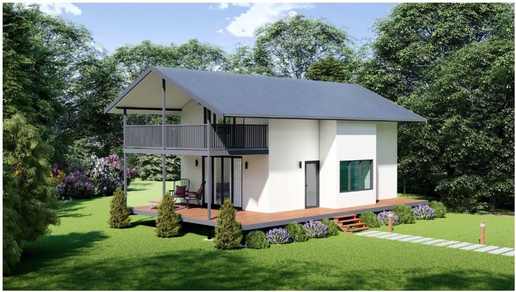 Architectural render of a two-storey modular manager residence