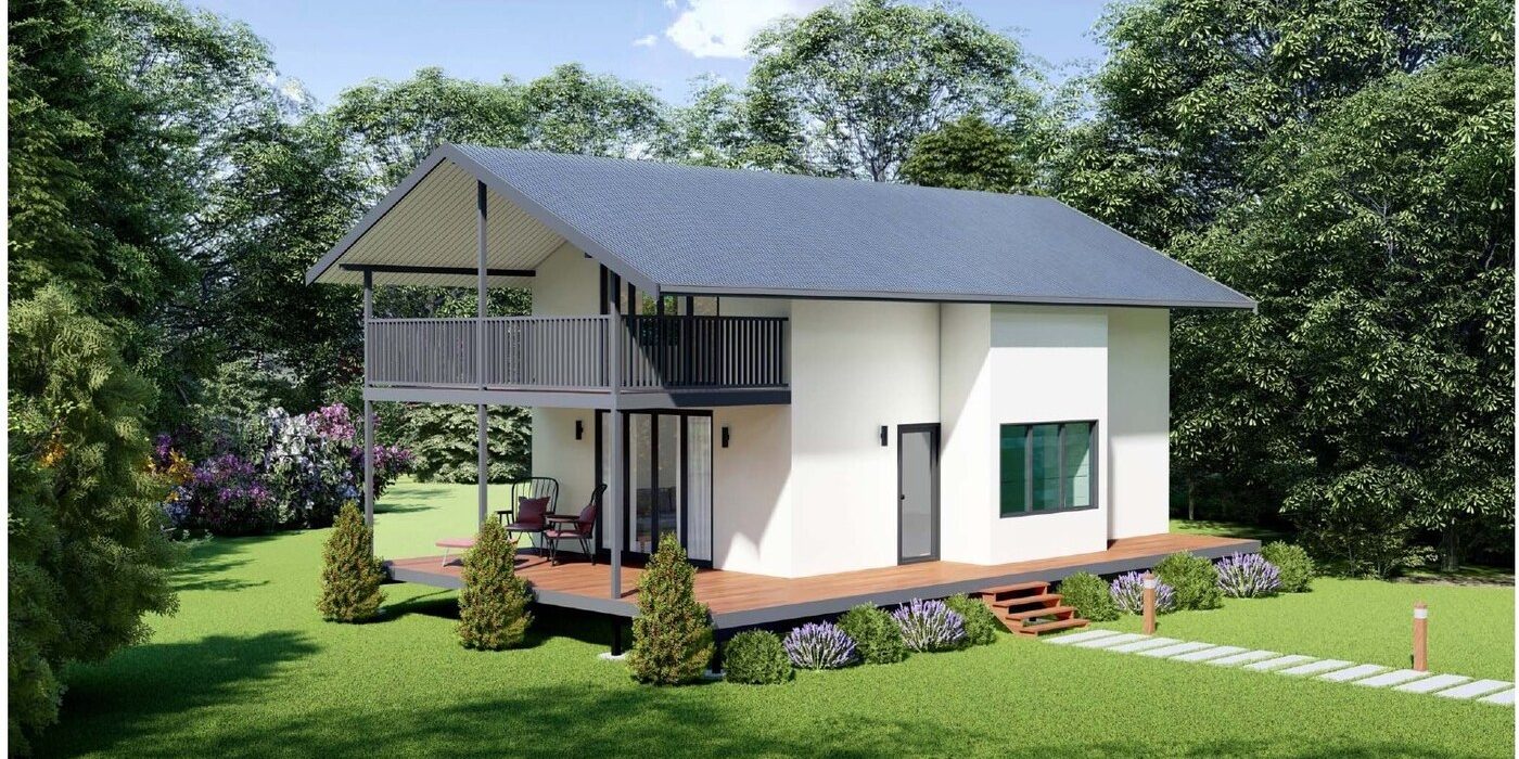Architectural render of a two-storey modular manager residence