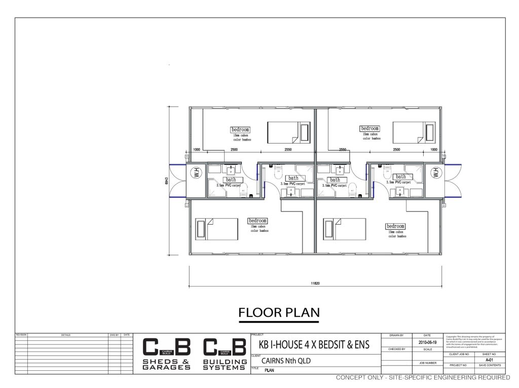 Concept floor plan for a four-bedsit accommodation module with ensuites
