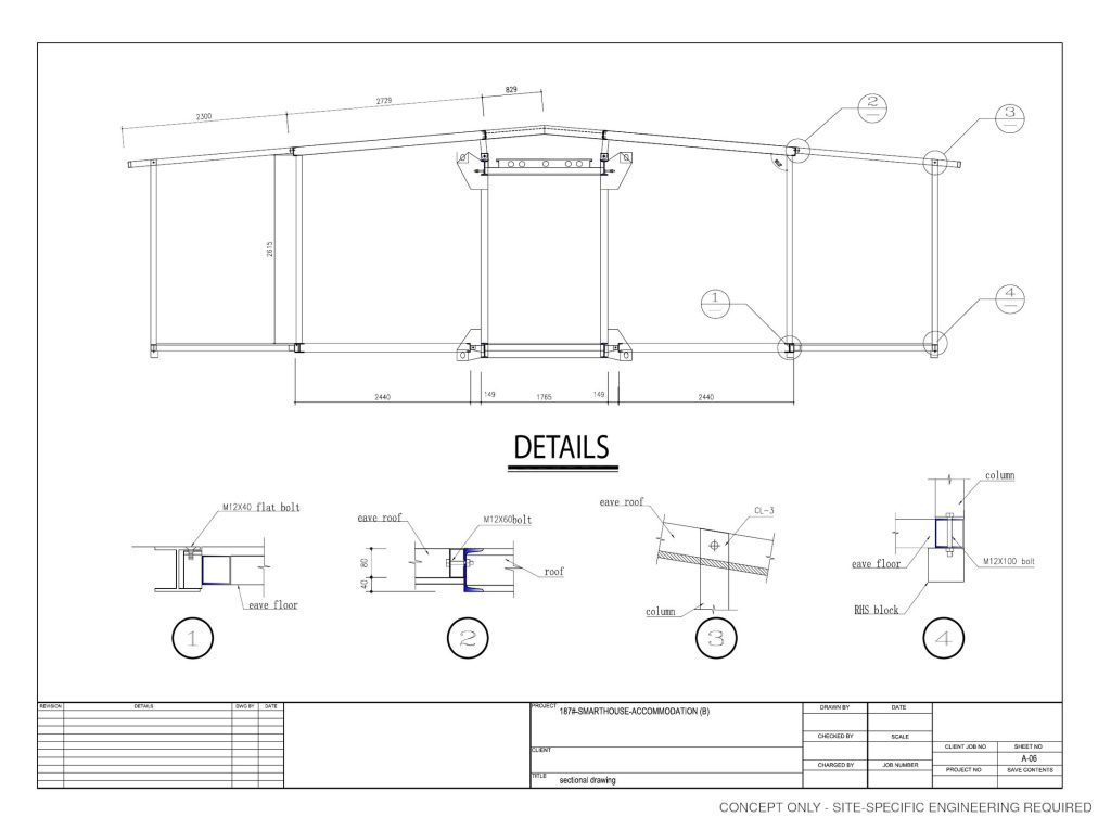 Concept installation and structural plan for four-bedsit accommodation